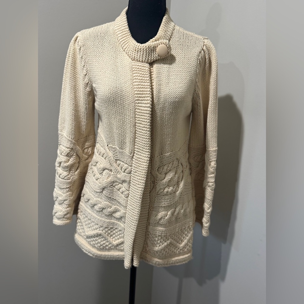 C Concept Women’s Cream textured cable knit cardigan Cottagecore Cozy‎ Medium